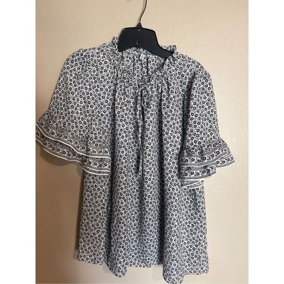 Max Studio Black & White Print Short Sleeve Top 1x - Picture 5 of 6